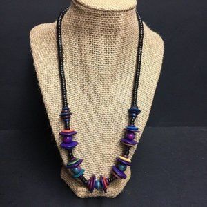 Multicolor Disc Wood Necklace Black Purple Blue Red Brown Gold Screw Retro BoHo